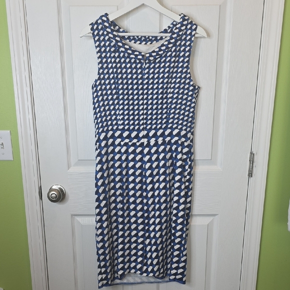 Boden Martha Pencil Sheath Dress Cobalt Blue, Black & White Retro Geometric, 8R - Picture 2 of 7